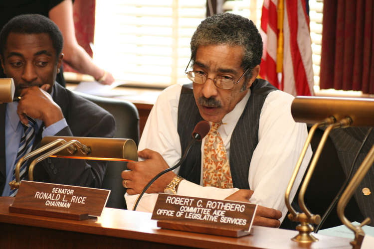 Senate Community and Urban Affairs Committee Chair, Senator Ronald L. Rice, D-Essex, speaks at a meeting of his committee.
