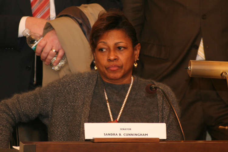 Senator Sandra Cunningham, D-Hudson, listens to testimony before the Senate Labor Committee.