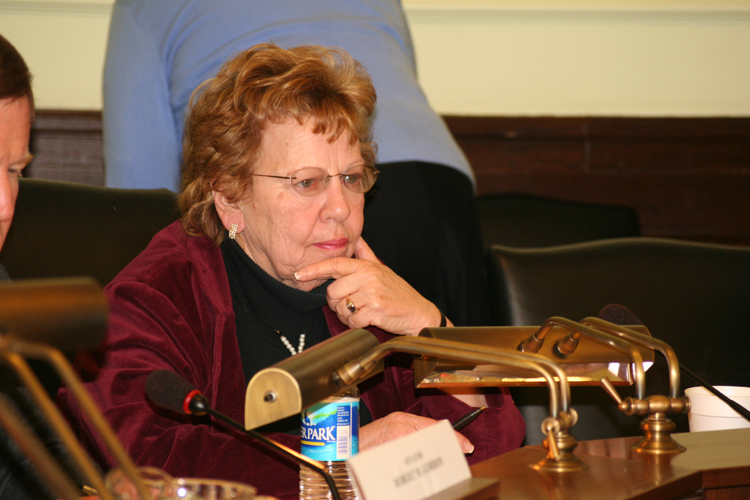 Senator Loretta Weinberg, D-Bergen, listens to testimony in a meeting of the Senate Health, Human Services and Senior Citizens Committee.