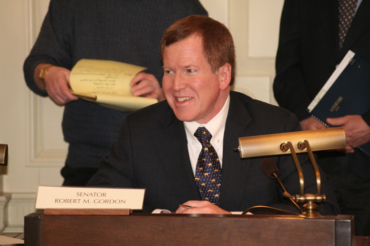 Senator Bob Gordon hears testimony during the Senate Environment Committee.