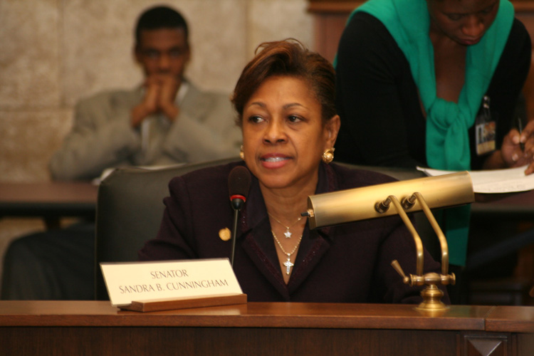 Senator Sandra Cunningham listens to testimony during the Senate Budget and Appropriations Committee hearing.
