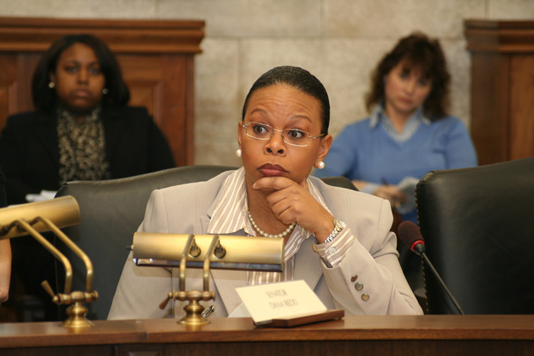 Senator Dana Redd listens to testimony during the Senate Budget and Appropriations Committee hearing.