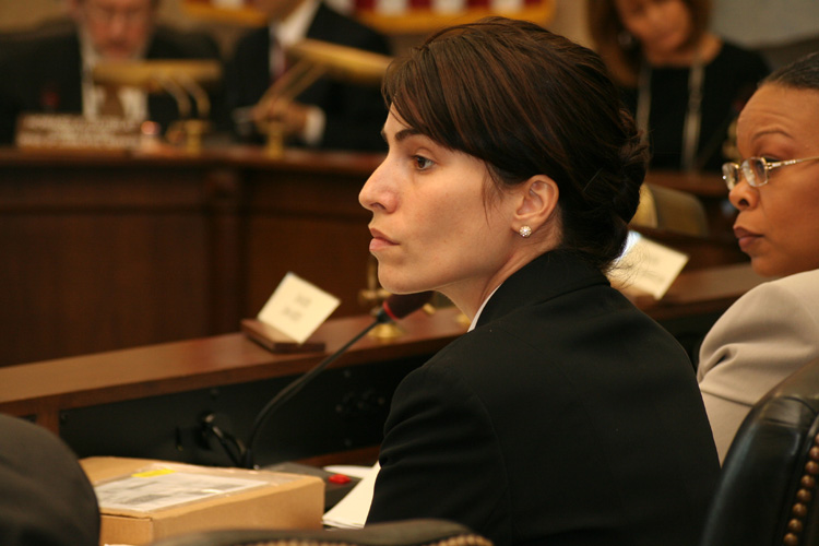 Senator M. Theresa Ruiz listens to testimony during the Senate Budget and Appropriations Committee hearing.