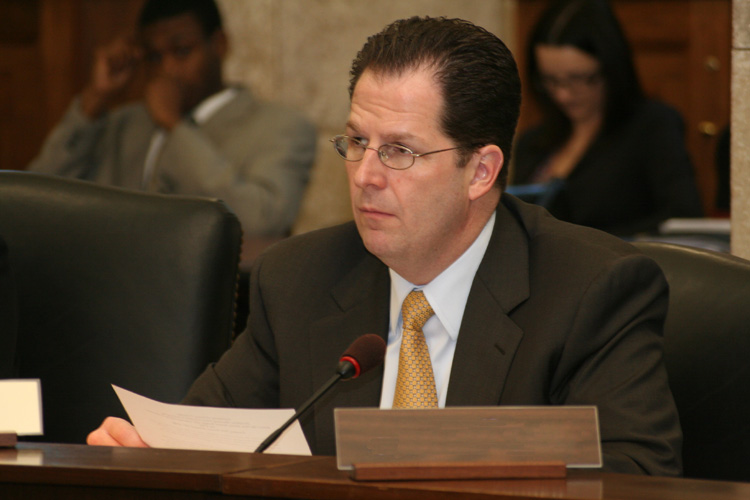 Senator Brian Stack listens to testimony during the Senate Budget and Appropriations Committee hearing.