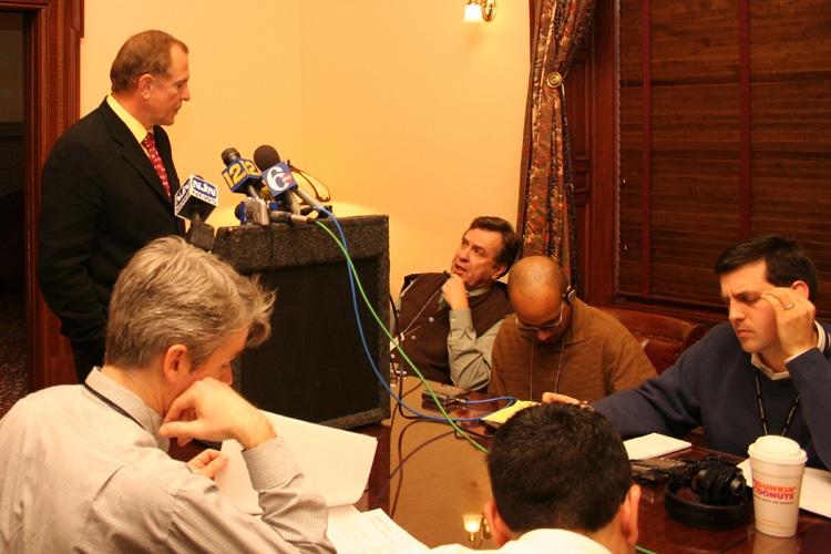Senator Ray Lesniak, D-Union, speaks reporters about his plan to look into leasing NJ's toll roads to reduce state debt