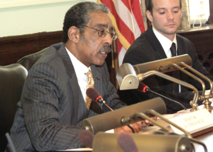 Senator Ronald L. Rice, D-Essex, Vice Chairman of the Senate Community and Urban Affairs Committee, speaks during a public hearing.