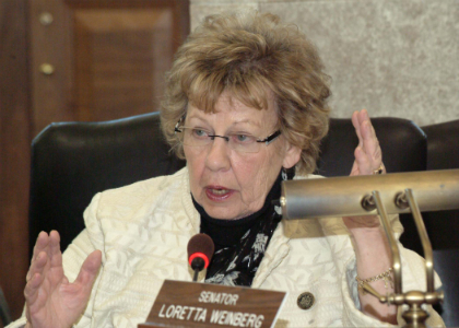 Senator Loretta Weinberg, D-Bergen, speaks about a nominee during a meeting of the Senate Judiciary Committee.
