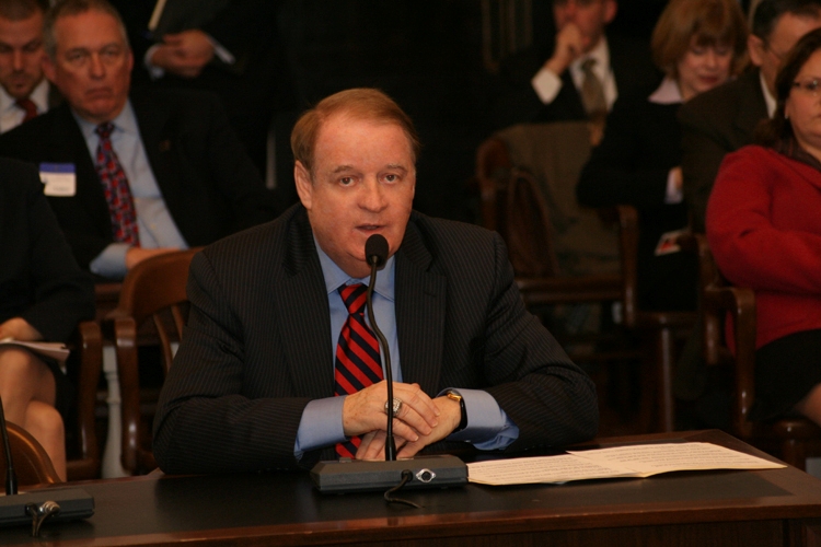 Senate President Richard J. Codey, D-Essex, testifying before the Senate Health Committee on his bill which would increase education and participation in organ donation programs in New Jersey.