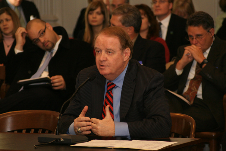 Senate President Richard J. Codey, D-Essex, testifying before the Senate Health Committee on his bill which would increase education and participation in organ donation programs in New Jersey.