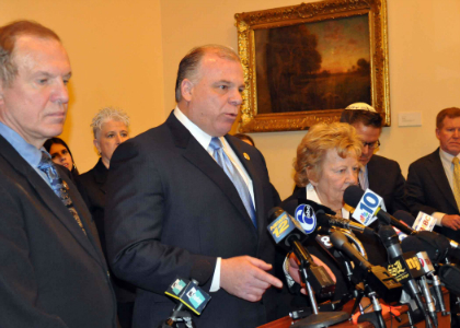 Senate President Stephen P. Sweeney, D-Salem, Cumberland, Gloucester, speaks at a news conference at the Statehouse regarding the passage of S-1, legislation that would establish marriage equality in New Jersey. The bill is sponsored by the Senate President along with Senate Majority Leader Loretta Weinberg, D-Bergen and Senator Raymond J. Lesniak, D-Union. The bill passed the full Senate of 24-16. It now heads to the Assembly for further consideration. Also pictured are Senate Majority Leader Loretta Weinberg and Senator Lesniak.