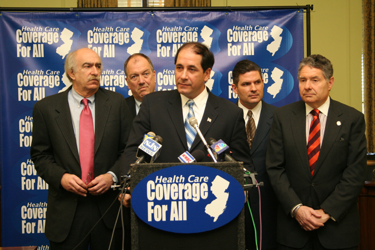At a news conference in the Statehouse Annex, Senator Joseph F. Vitale, D-Middlesex, outlines his plan to provide affordable health care coverage for all New Jersey residents.