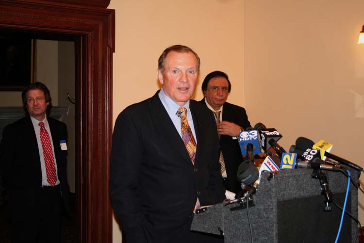 Senator Raymond J. Lesniak, D-Union, speaks to reporters about the details of his efforts to overturn the Professional and Amateur Sports Protection Act of 1992 (PAPSA)