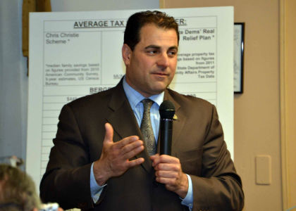 Senate Budget Committee Chairman Paul A. Sarlo, D-Bergen and Passaic, speaks at a town hall meeting with Bergen County residents about the Senate Dems’ Real Relief property tax plan, which would give taxpayers a 10 percent credit on their property taxes.