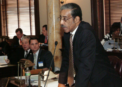 Senator Ronald L. Rice, D-Essex, addresses his colleagues on the Senate floor.