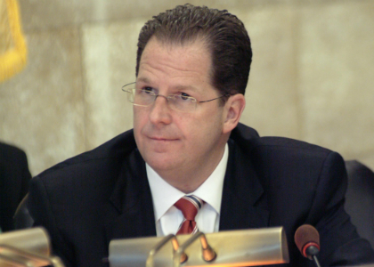 Senator Brian P. Stack, D-Hudson and Vice Chairman of the Senate Budget and Appropriations Committee, listens to testimony before the budget panel.