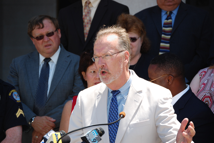 Senator Jim Whelan, D-Atlantic, speaks at a news conference with Mothers Against Drunk Driving (MADD) on a bill he’s sponsored – S-1926, known as “Ricci’s Law” – which would make alcohol ignition interlock devices mandatory for all drunk driving offenses.