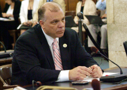 Senate President Stephen M. Sweeney, D-Gloucester, Cumberland and Salem, testifies about his proposal to cap local property tax increases before the Senate Budget and Appropriations Committee.