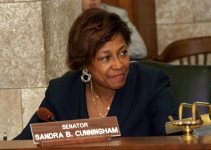 Senator Sandra Bolden Cunningham, D-Hudson, listens to testimony during the Senate Budget and Appropriations Committee’s hearing on the FY 2011 Budget bills.
