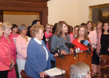 Senate Majority Leader Barbara Buono, D-Middlesex, speaks in support of legislation which would restore funding for women’s health and family planning services that was cut from the FY 2011 Budget.