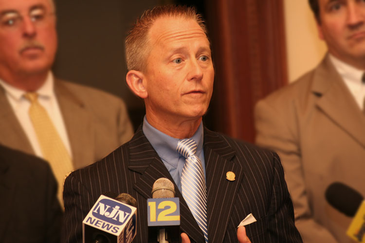 Senator Jeff Van Drew, D-Cape May, Atlantic and Cumberland, speaks to reporters about his legislative package aimed at increasing New Jersey's coastal flooding and evacuation preparedness.