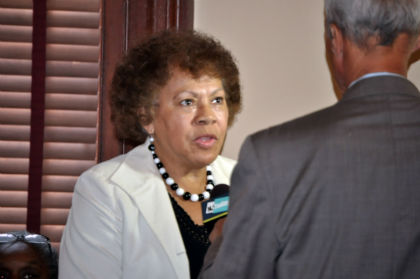 Senator Shirley K. Turner, D-Mercer and Hunterdon, being interviewed about her legislation to give the Legislature the authority to set judicial pension contributions in order to preserve the long-term fiscal health of the pension system.
