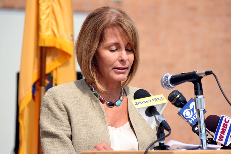 At a news conference at Edison High School, Senator Barbara Buono, D-Middlesex, speaks about her legislation which would prohibit anyone under 18 from buying over-the-counter cold and cough remedies which contain dextromethorphan (DXM), in order to combat a dangerous trend in teenagers taking excessive doses of DXM to get high.