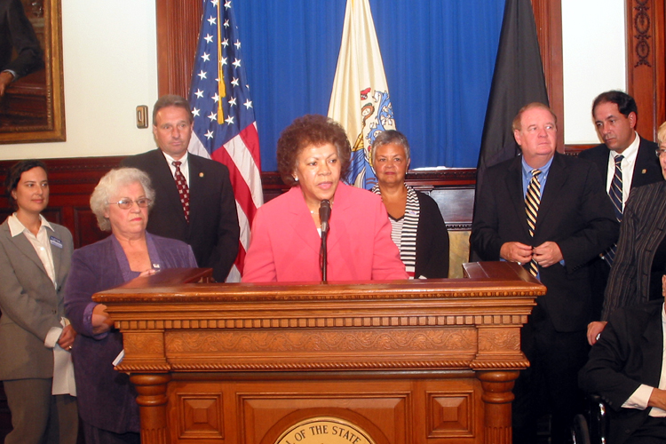 Senator Shirley K. Turner, D-Mercer, speaking at a bill signing for identity theft legislation.