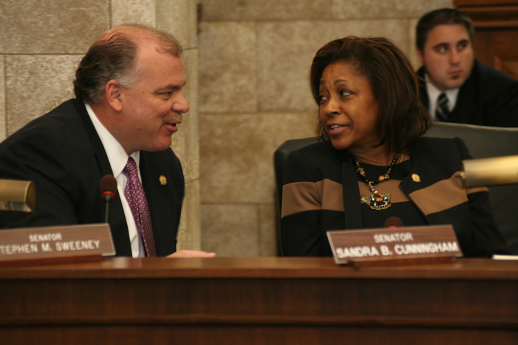 Senate Majority Leader Steve Sweeney (D-Gloucester, Cumberland and Salem ) and Senator Sandra Bolden Cunningham (D-Hudson)