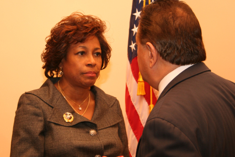 Senator Cunningham listens to advice from colleague Senator Sacco