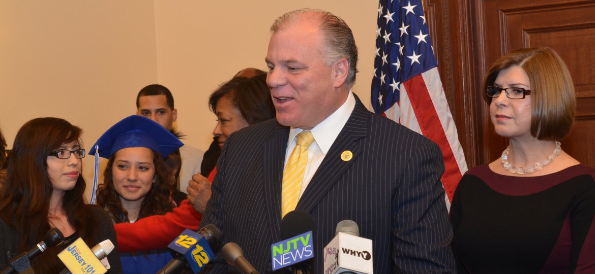 Senator Sweeney speaks during press conference on NJ Dream Act