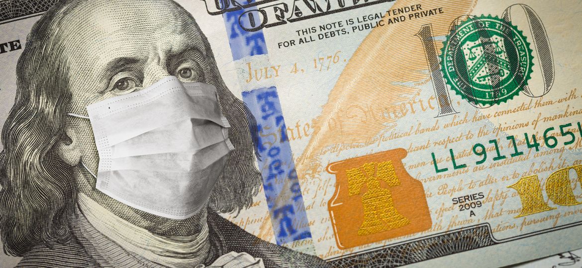 One Hundred Dollar Bill With Medical Face Mask on George Washington